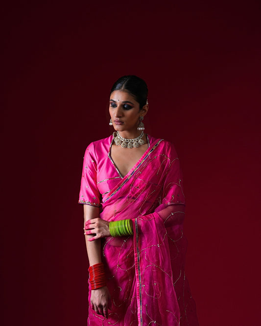 Indumati Hand Embroidered Saree Set with stitched blouse