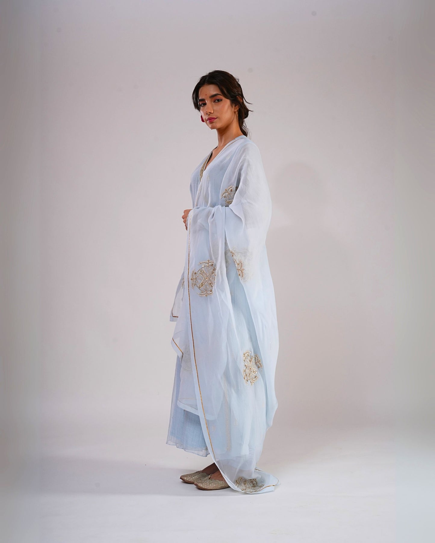 Powder Blue Angrakha style Anarkali Suit Set