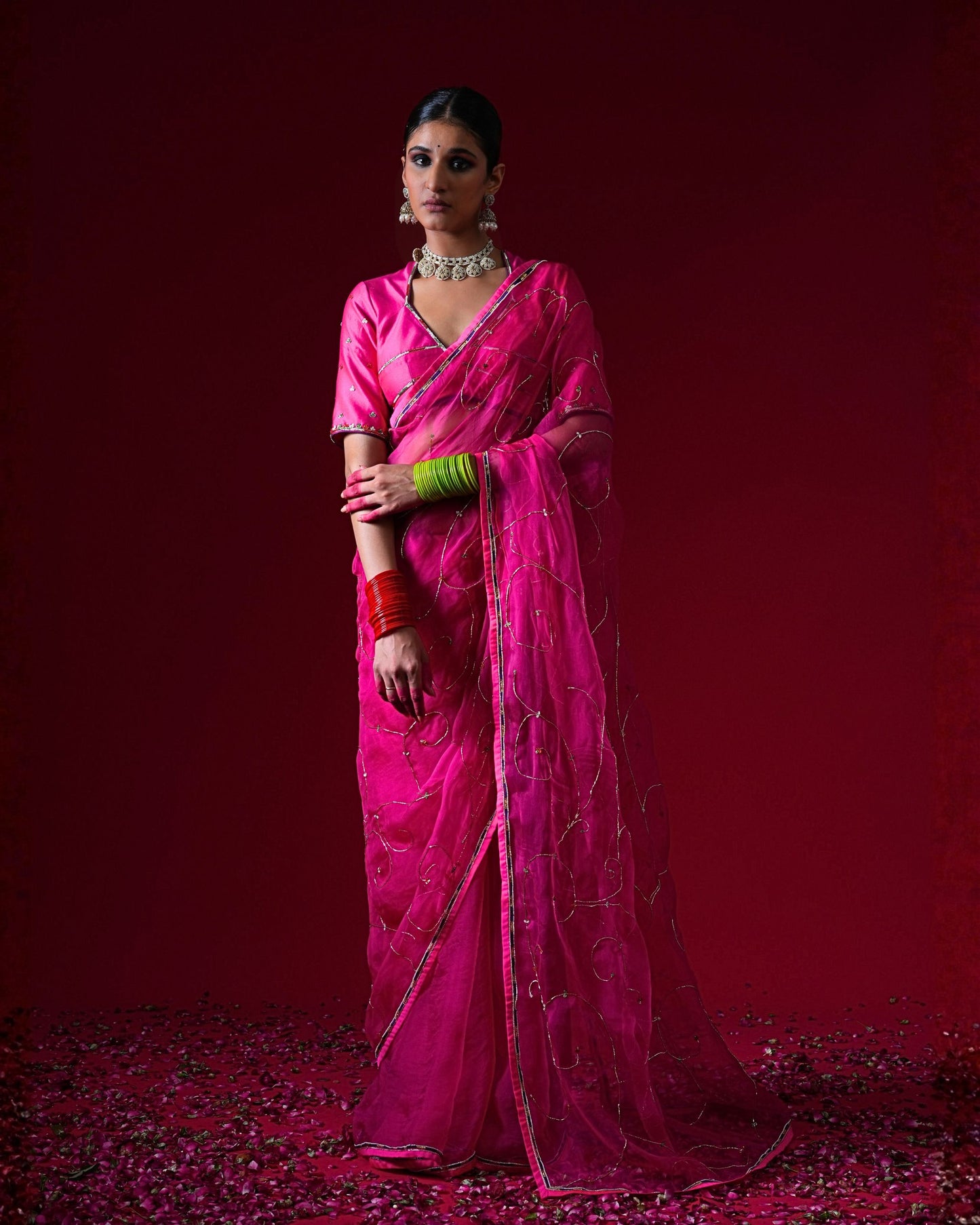 Indumati Hand Embroidered Saree Set with stitched blouse
