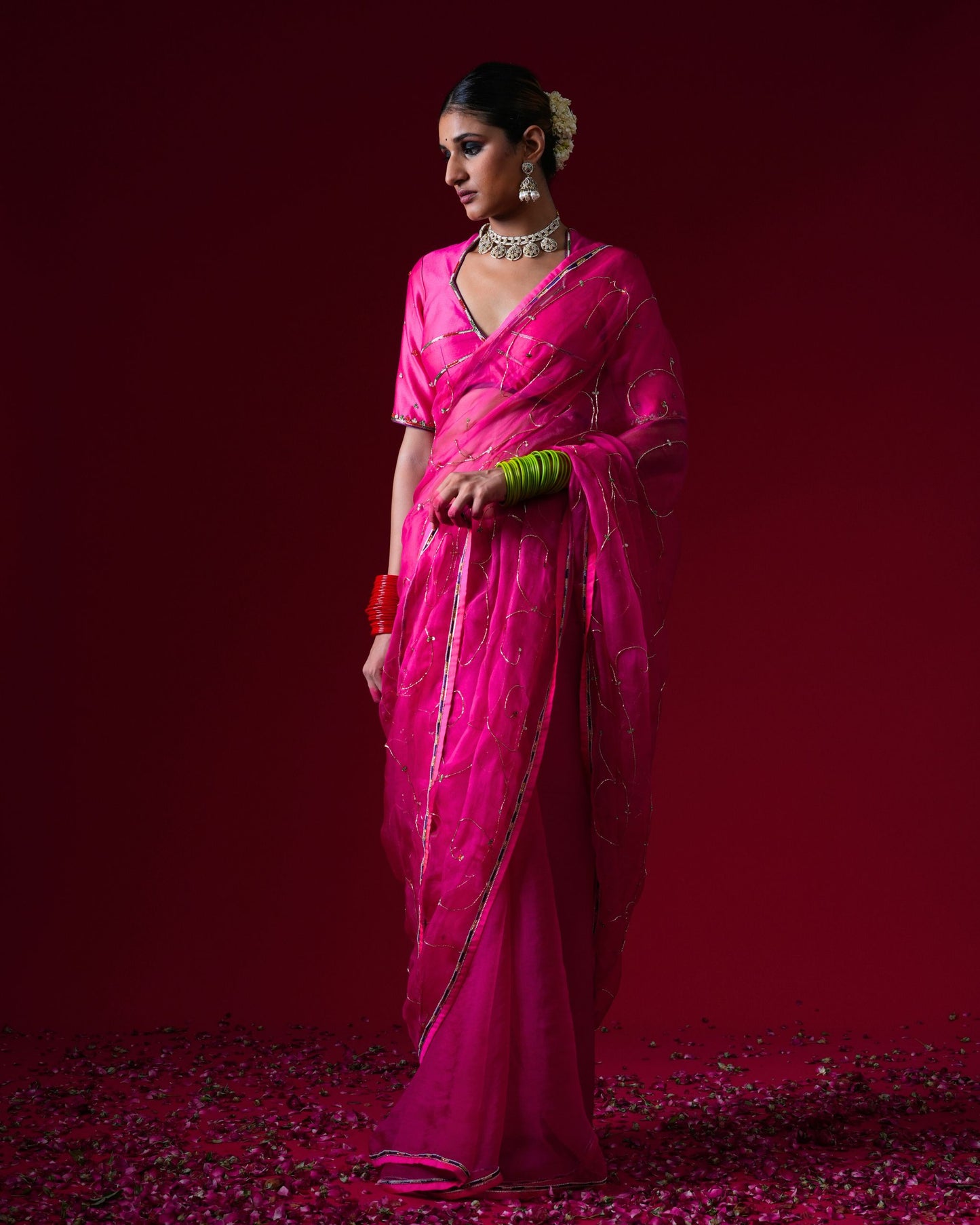 Indumati Hand Embroidered Saree Set with stitched blouse