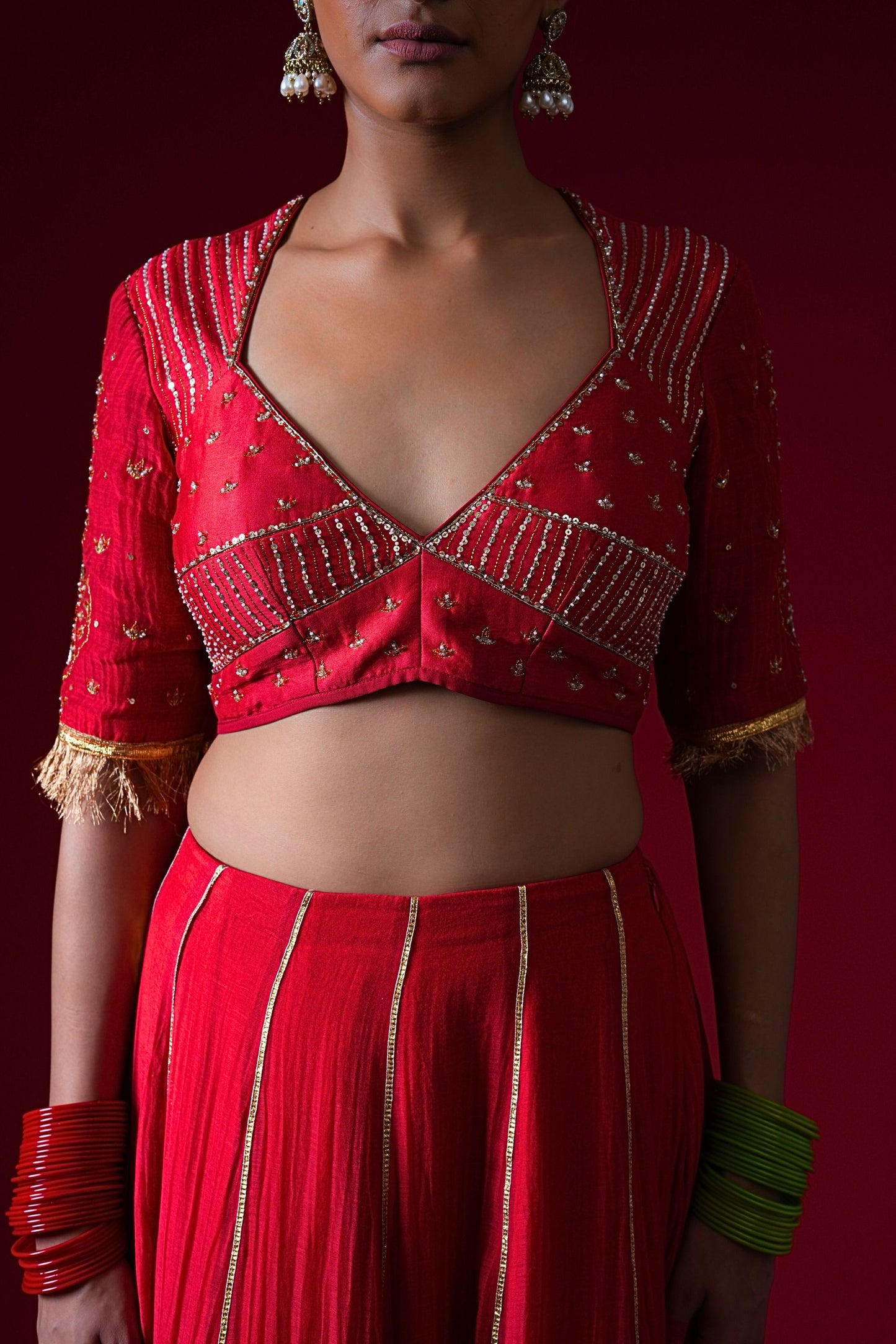 Kumudini Hand Embroidered Kalidaar Lehenga Set