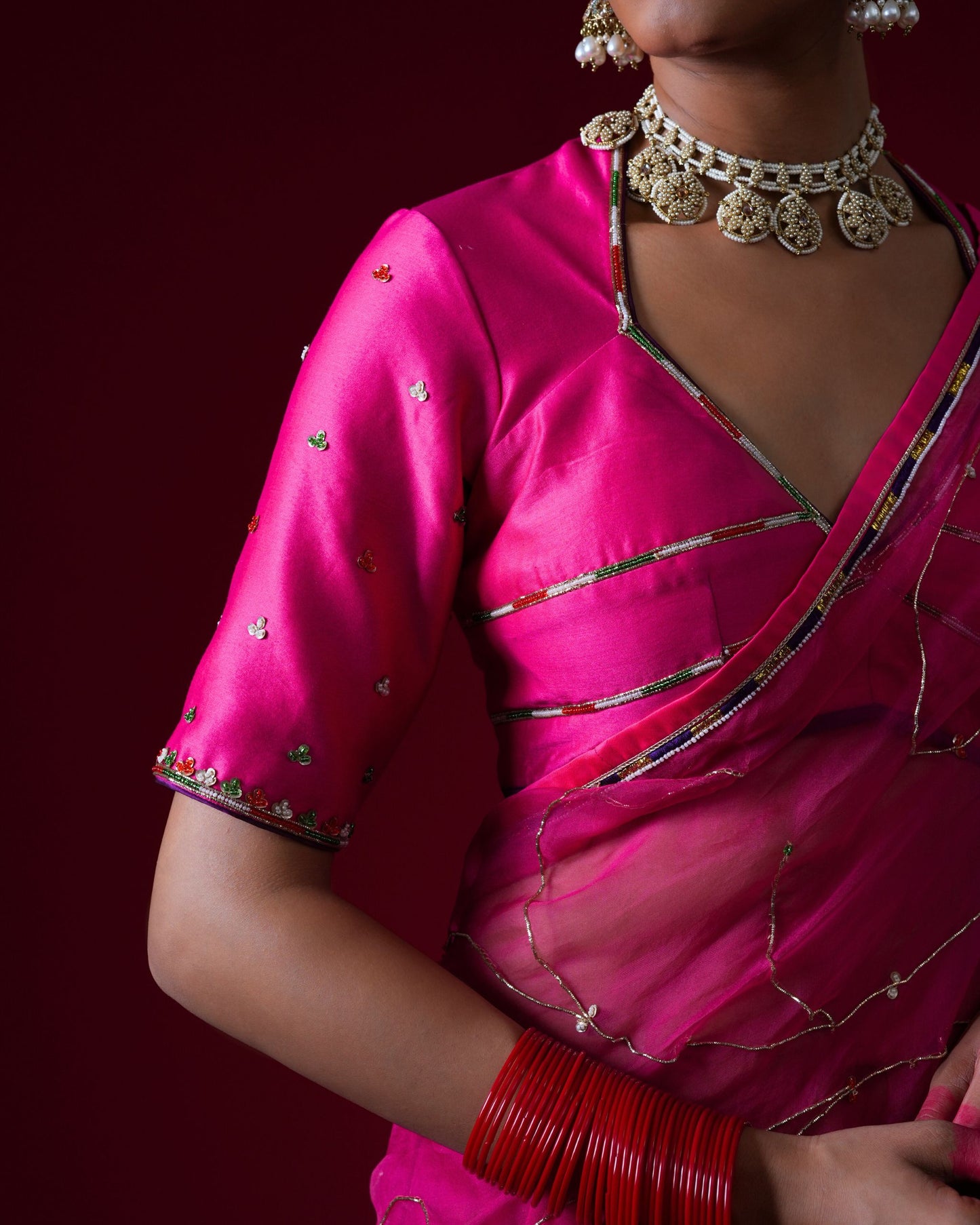 Indumati Hand Embroidered Saree Set with stitched blouse