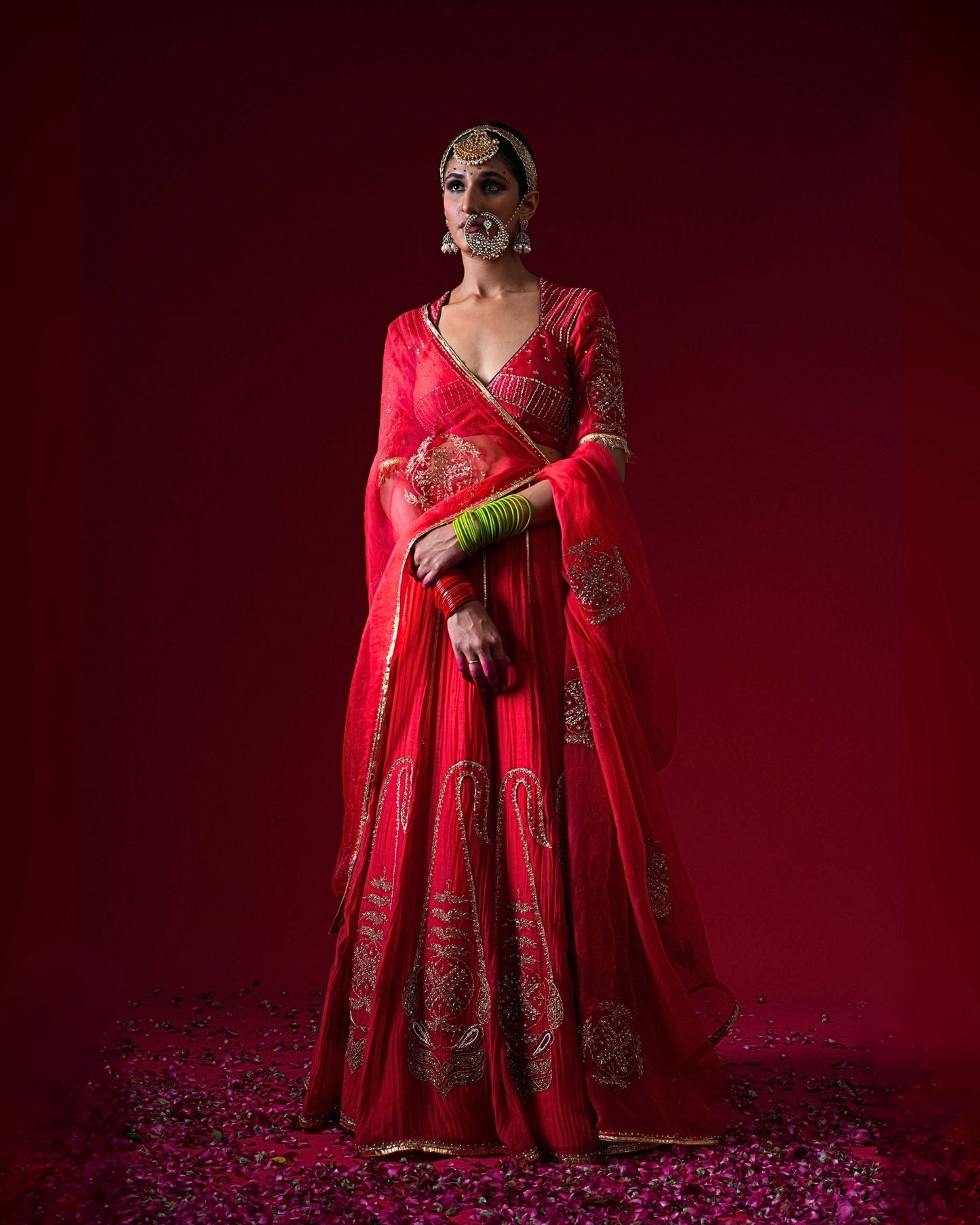 Kumudini Hand Embroidered Kalidaar Lehenga Set