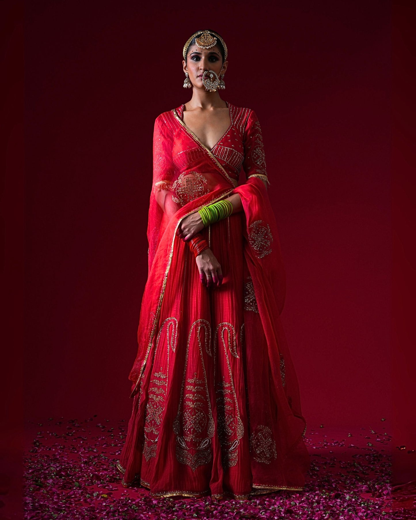 Kumudini Hand Embroidered Kalidaar Lehenga Set
