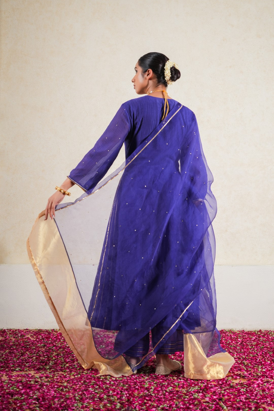 Kaner Purple Pure Silk Chanderi Hand Embroidered Kalidaar Suit Set