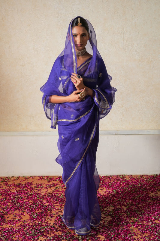 Gulkhera Pure Organza Saree with Stitched Blouse
