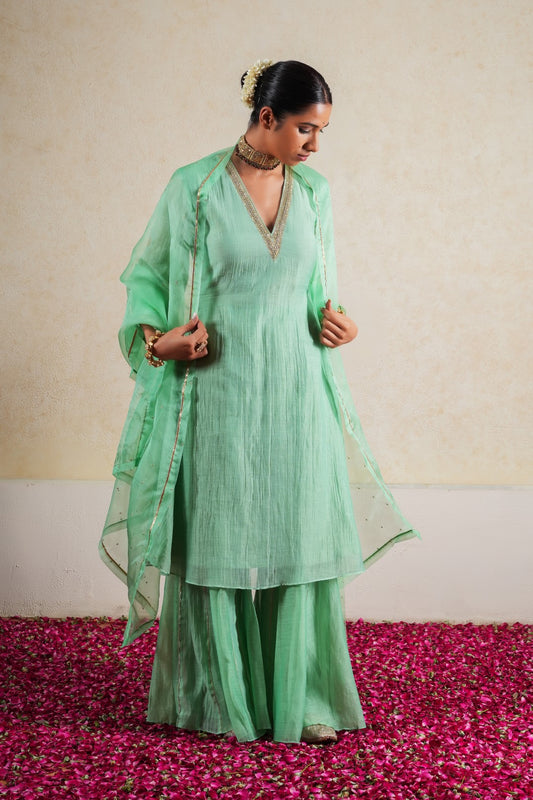 Chameli Green Pure Silk Chanderi Gharara Set