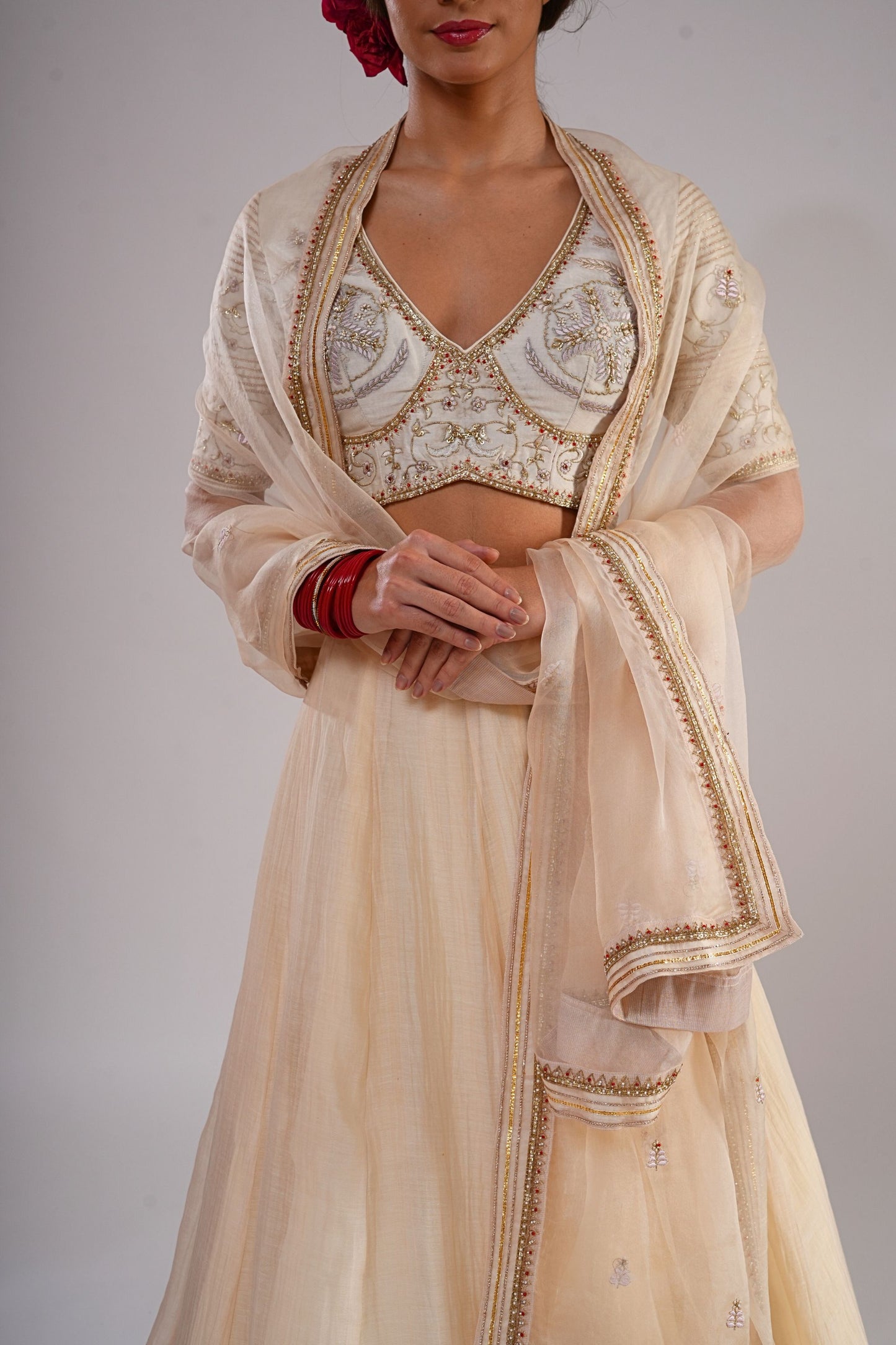 Sitabo-Cream White Embroiderered Lehenga
