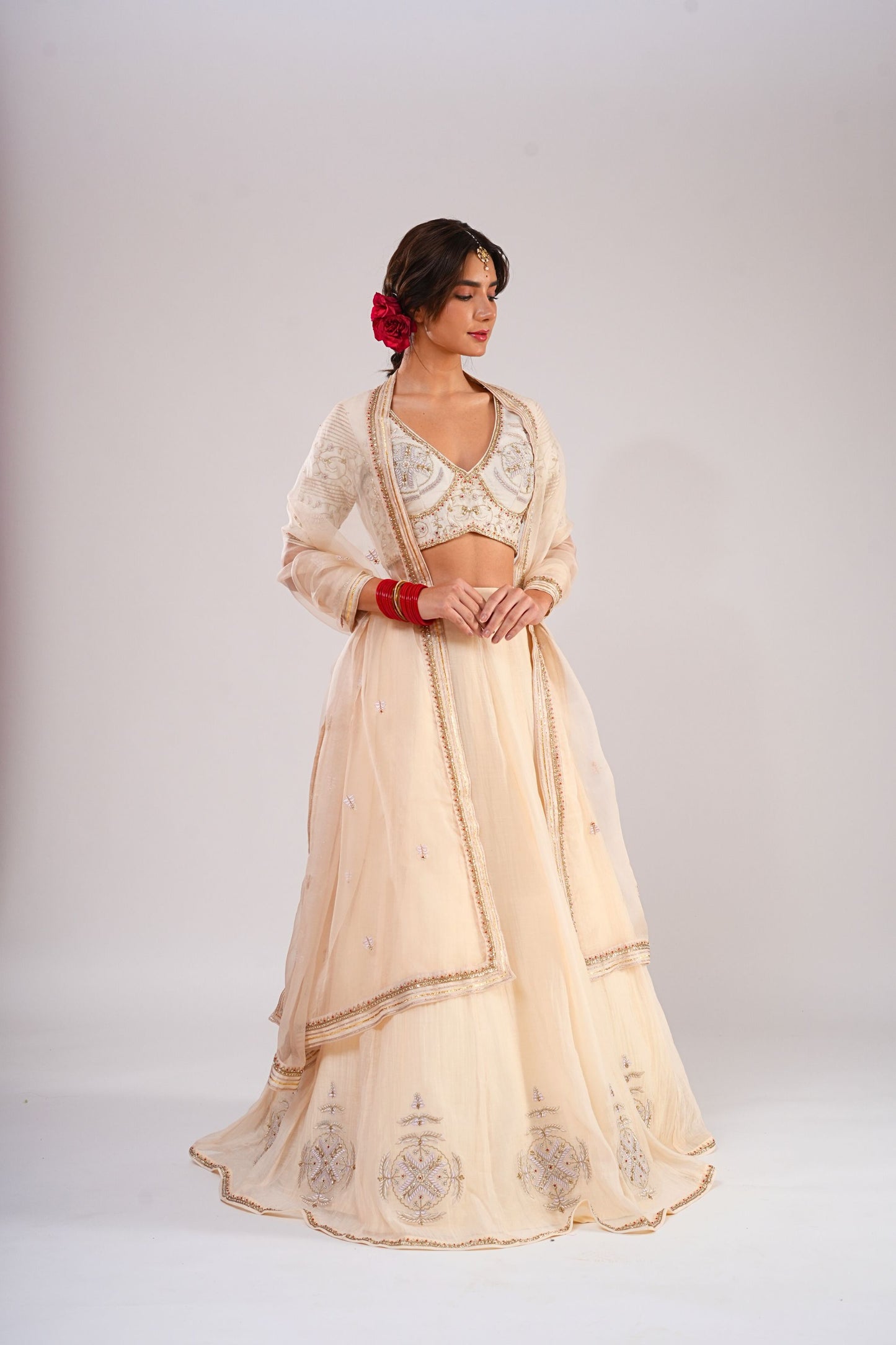 Sitabo-Cream White Embroiderered Lehenga