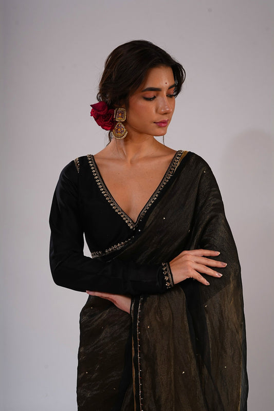 Begum Saree with Hand Embroidered Stitched blouse