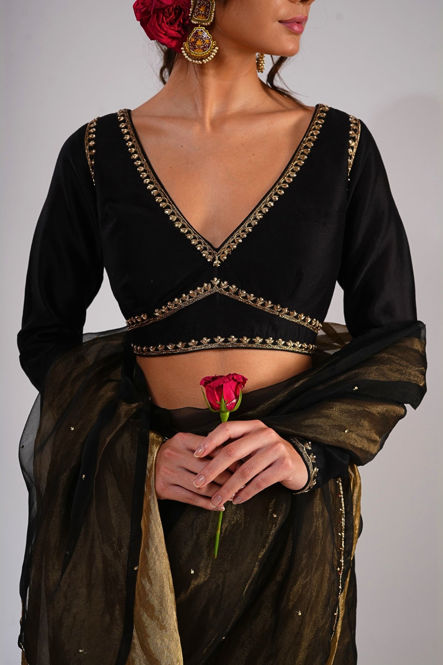 Begum Saree with Hand Embroidered Stitched blouse
