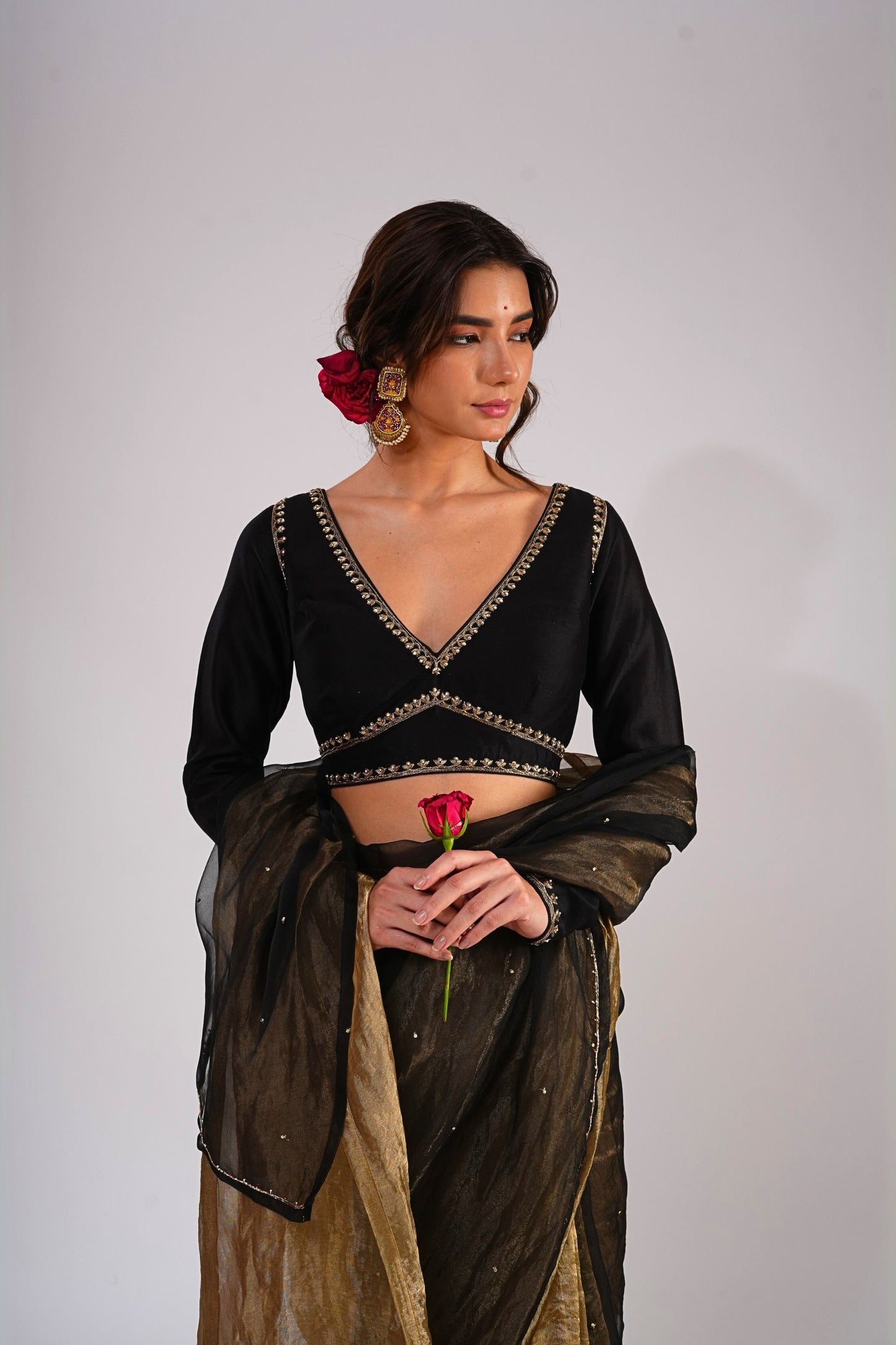 Begum Saree with Hand Embroidered Stitched blouse