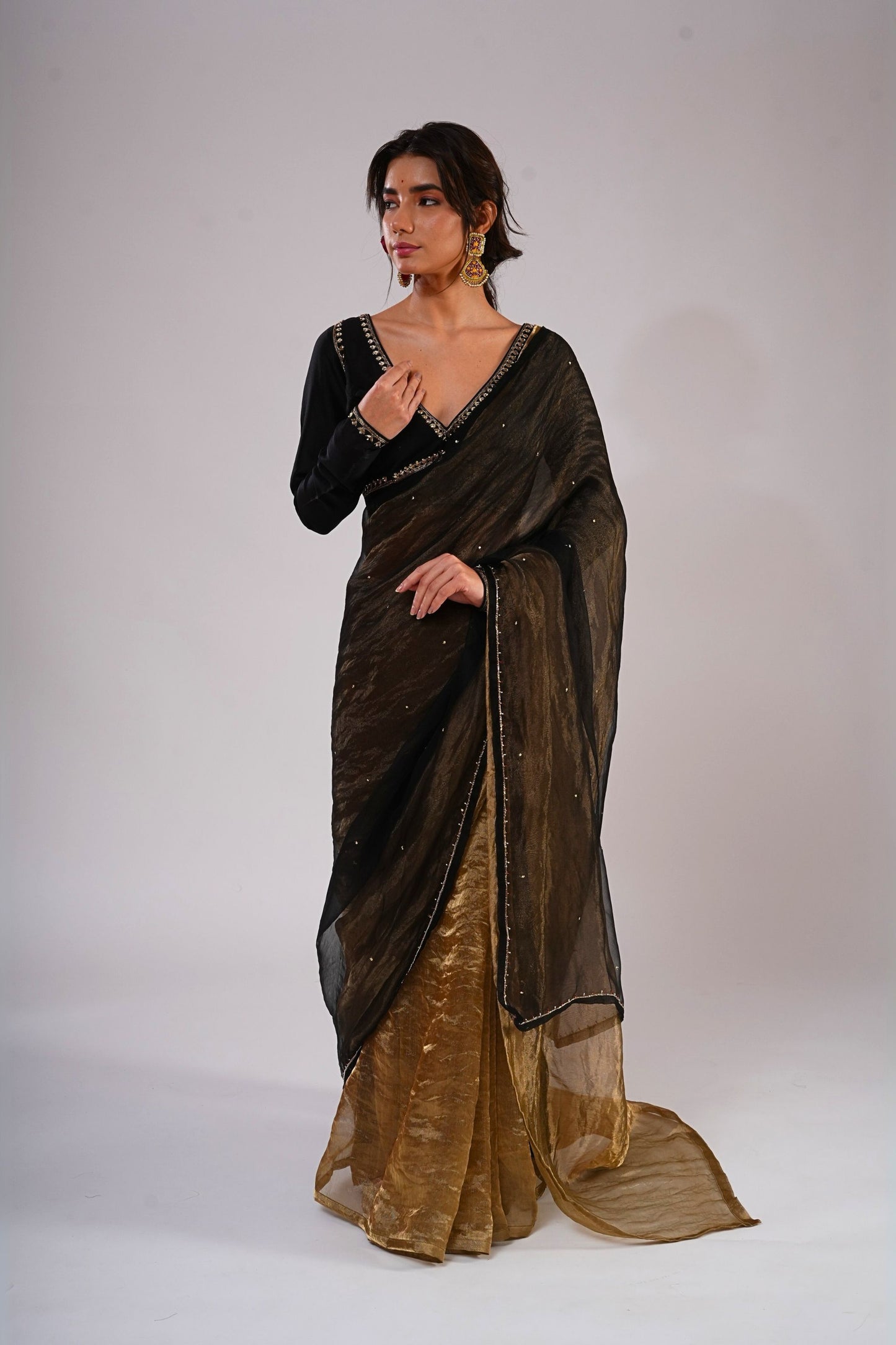 Begum Saree with Hand Embroidered Stitched blouse