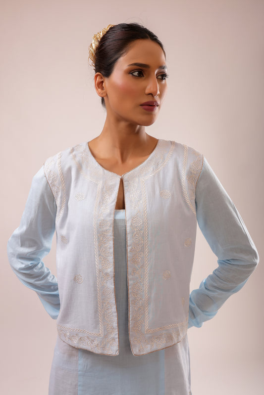 Anila Pure Cotton Machine Embroidered Sharara Jacket Set