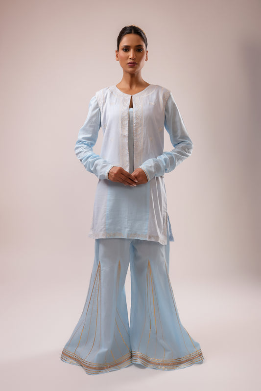 Anila Pure Cotton Machine Embroidered Sharara Jacket Set