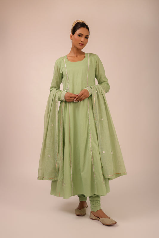 Pastel Green Embroidered Kalidaar Suit Set