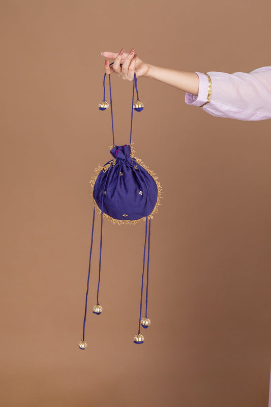 Deep violet silk chanderi potli