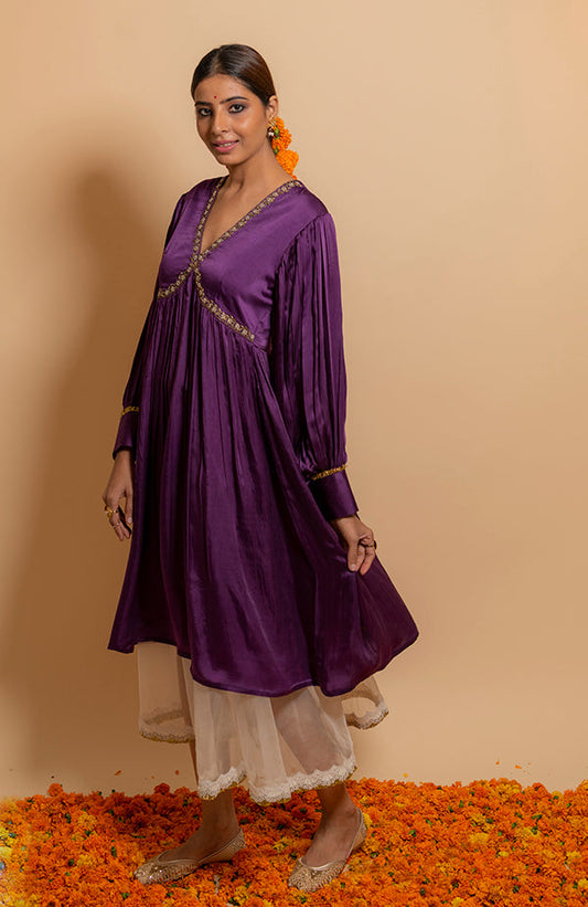 Violet Front Yoke Hand Embroidered Kurta Set