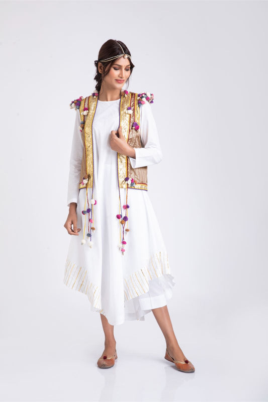 Blush Beige Embroidered Jacket Kurta Set with Calf Length Pant set