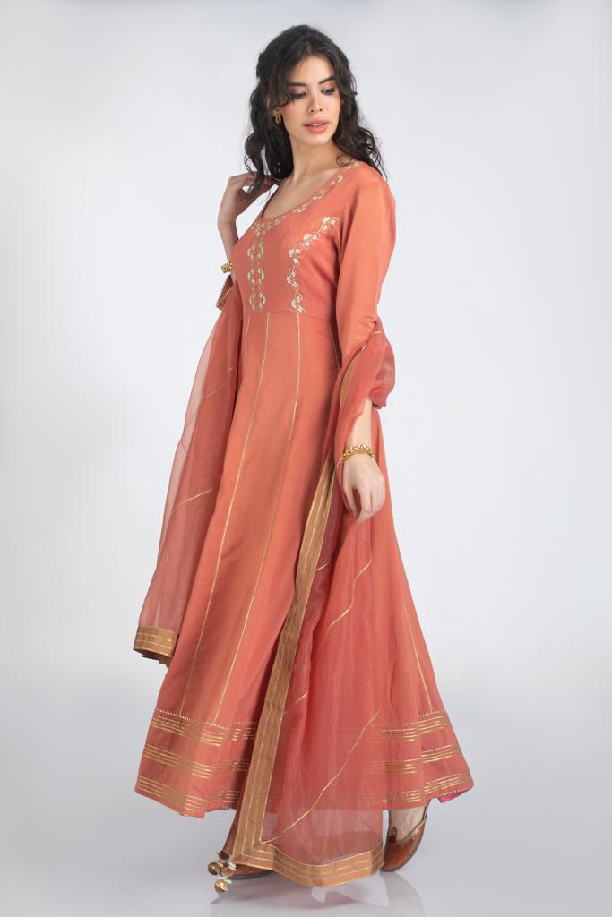 Silk chanderi Anarkali kurta Set
