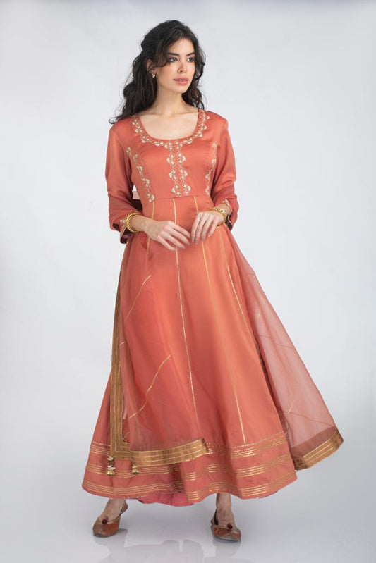 Silk chanderi Anarkali kurta Set