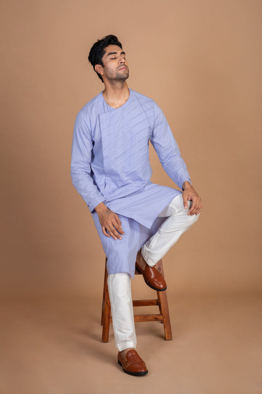 Neelam blue pintex straight angrakha kurta