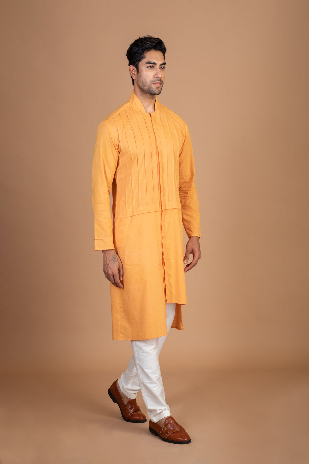 Orange cotton front pintex kurta