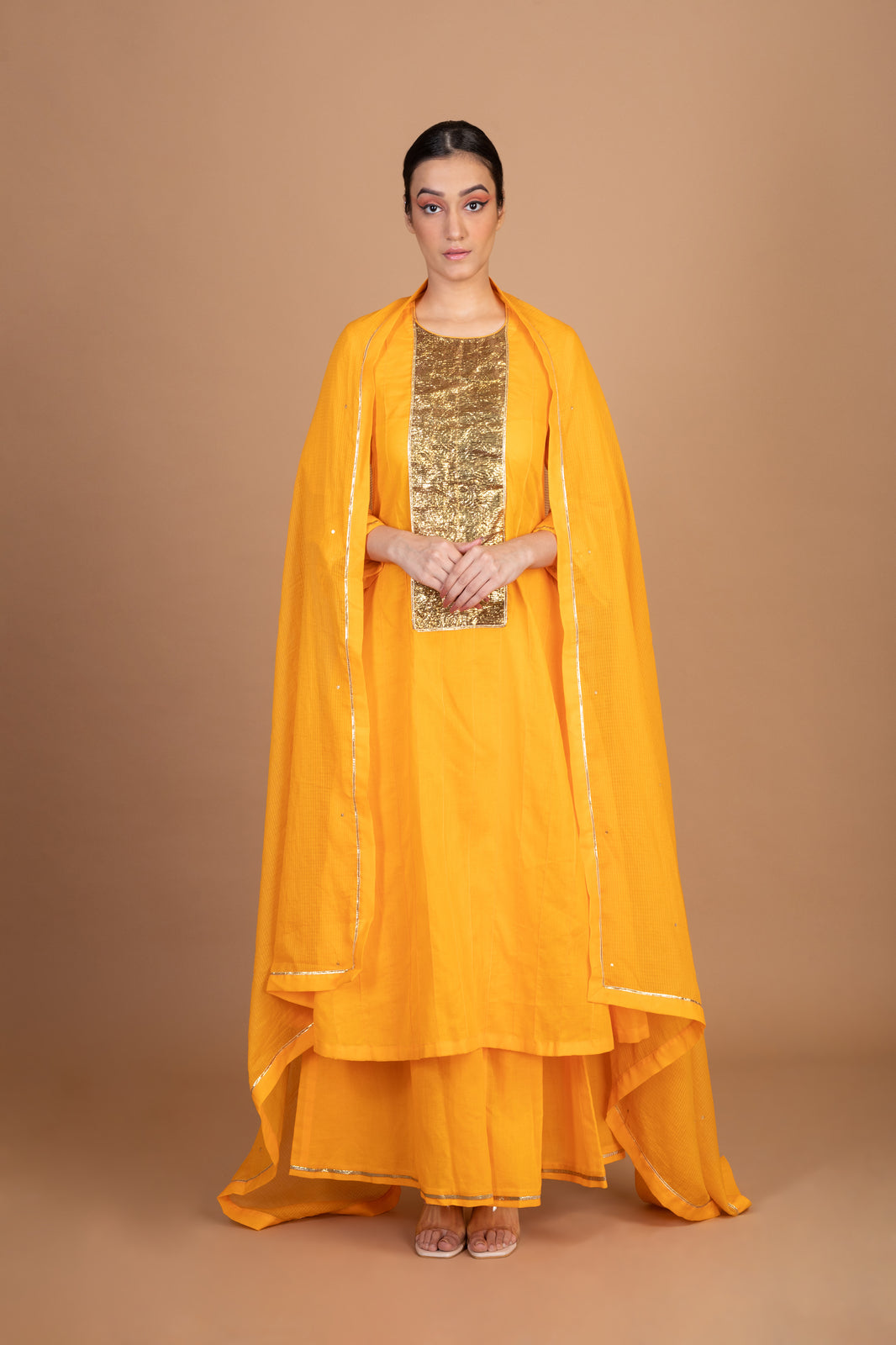 Cotton Gota Work Placket Kurta Sharara Set