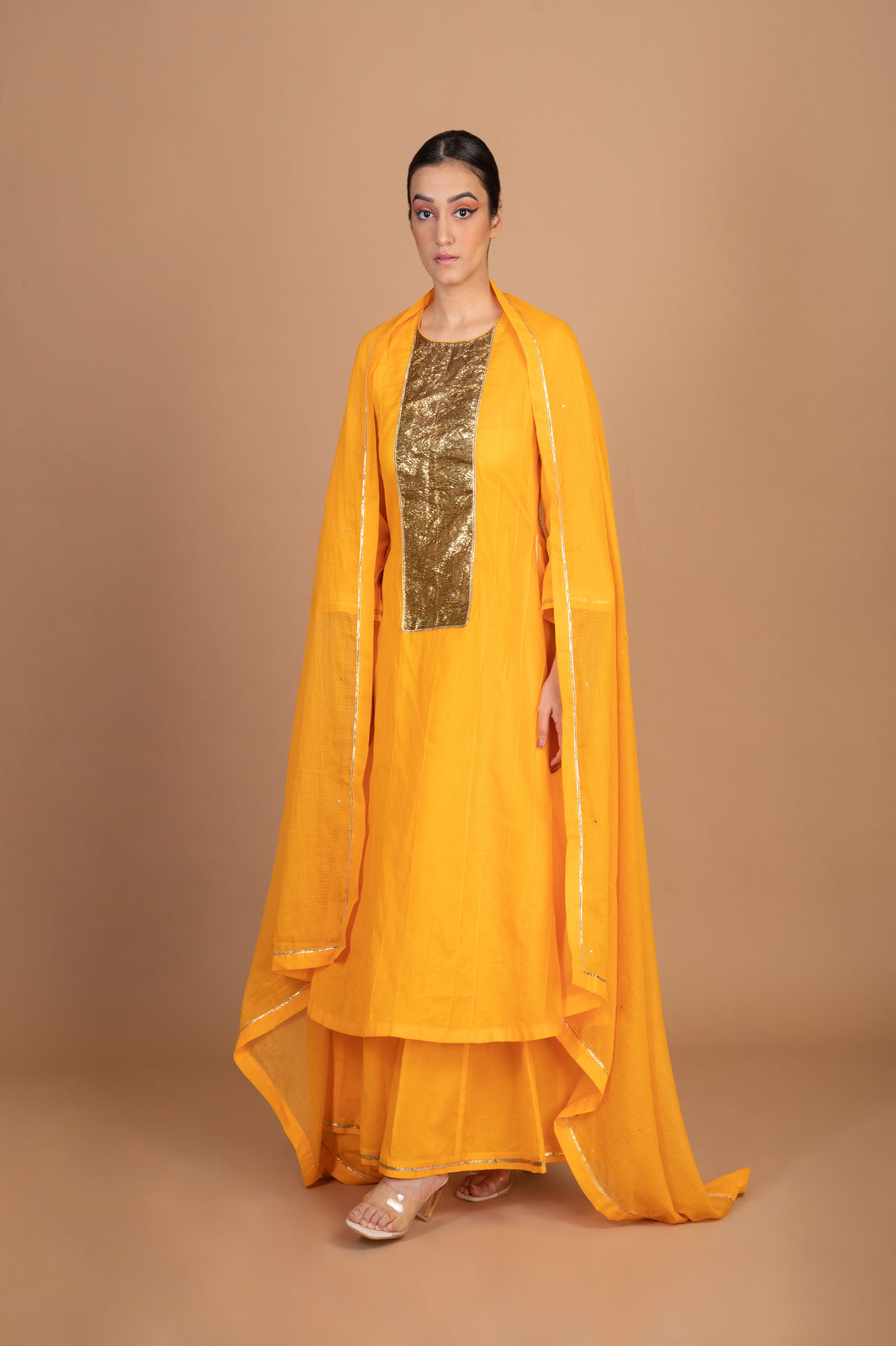 Cotton Gota Work Placket Kurta Sharara Set