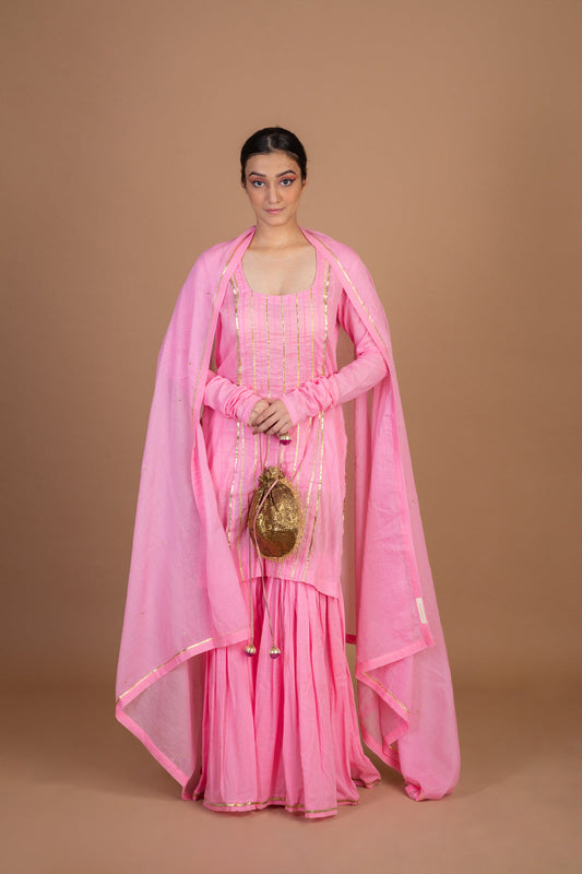 Cotton Gota Work Kurta Gharara Set