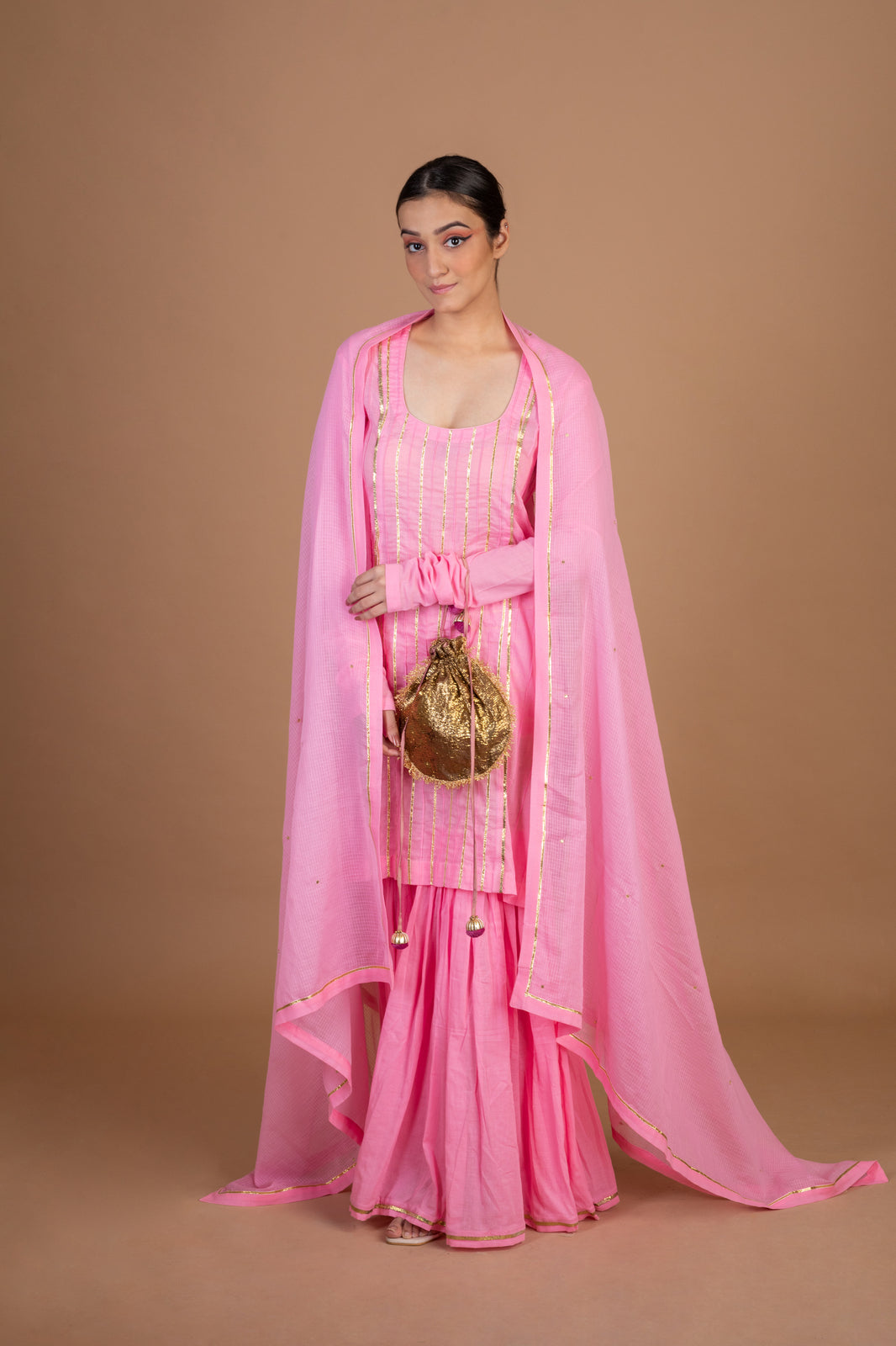 Cotton Gota Work Kurta Gharara Set