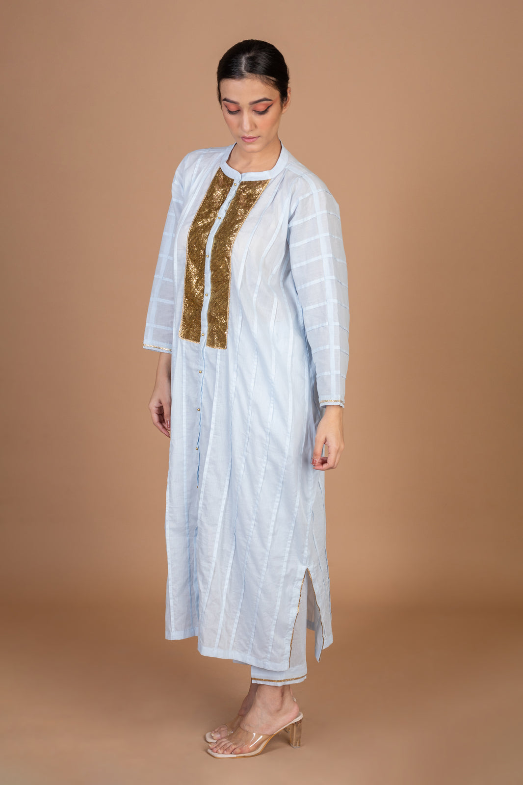 Cotton Gota Work Placket Kurta With Pant