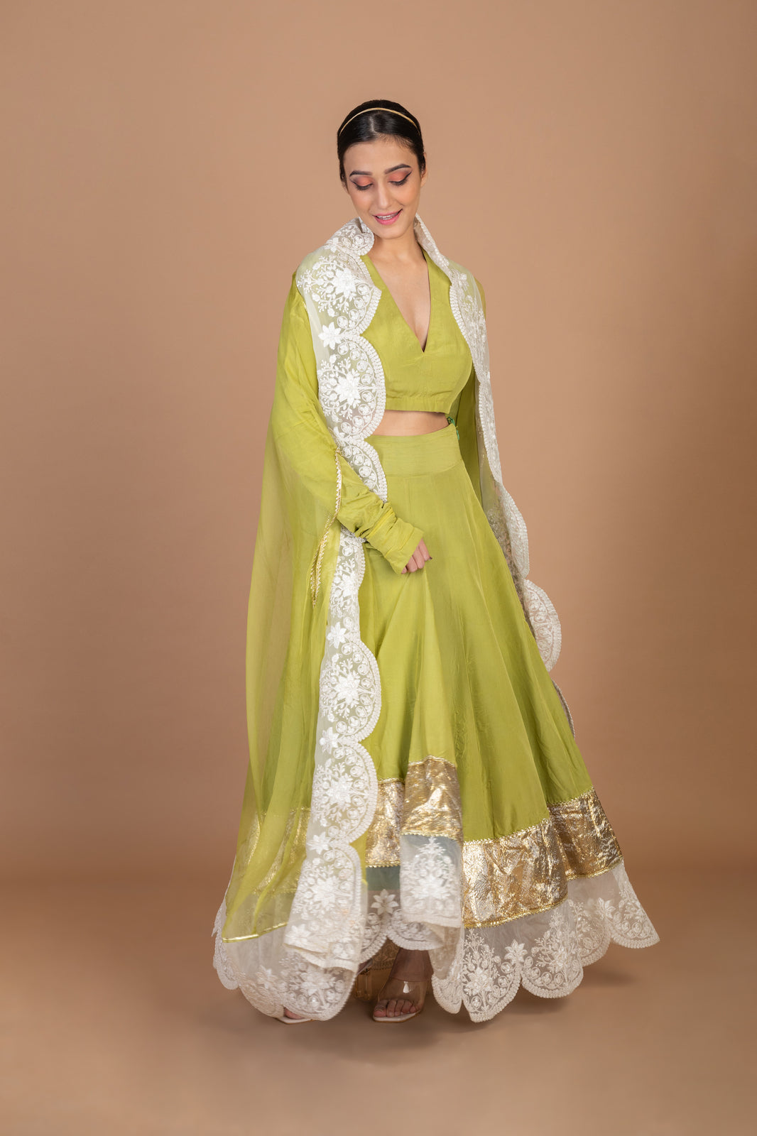 Scalloped Embroidered Cape Skirt Set