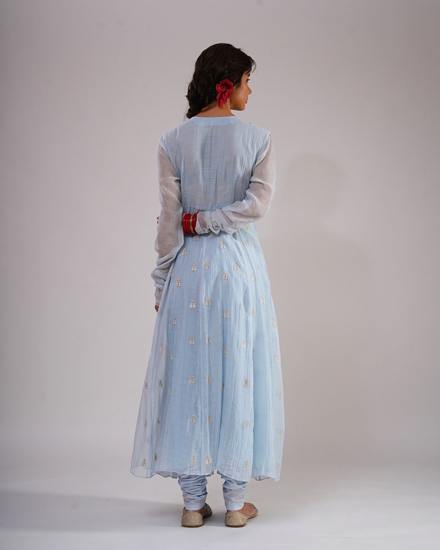Powder Blue Angrakha style Anarkali Suit Set
