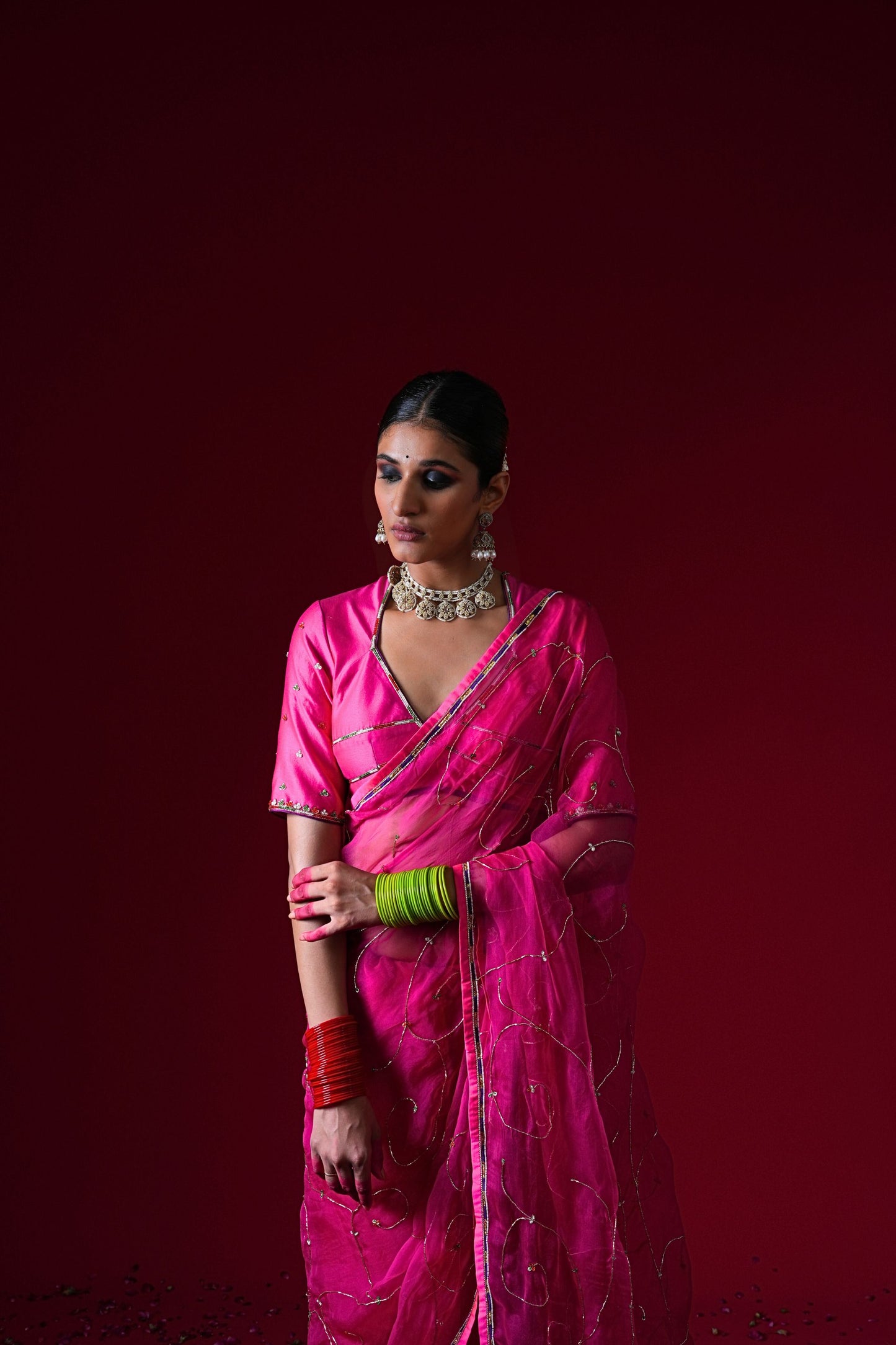 Indumati Hand Embroidered Saree Set with stitched blouse