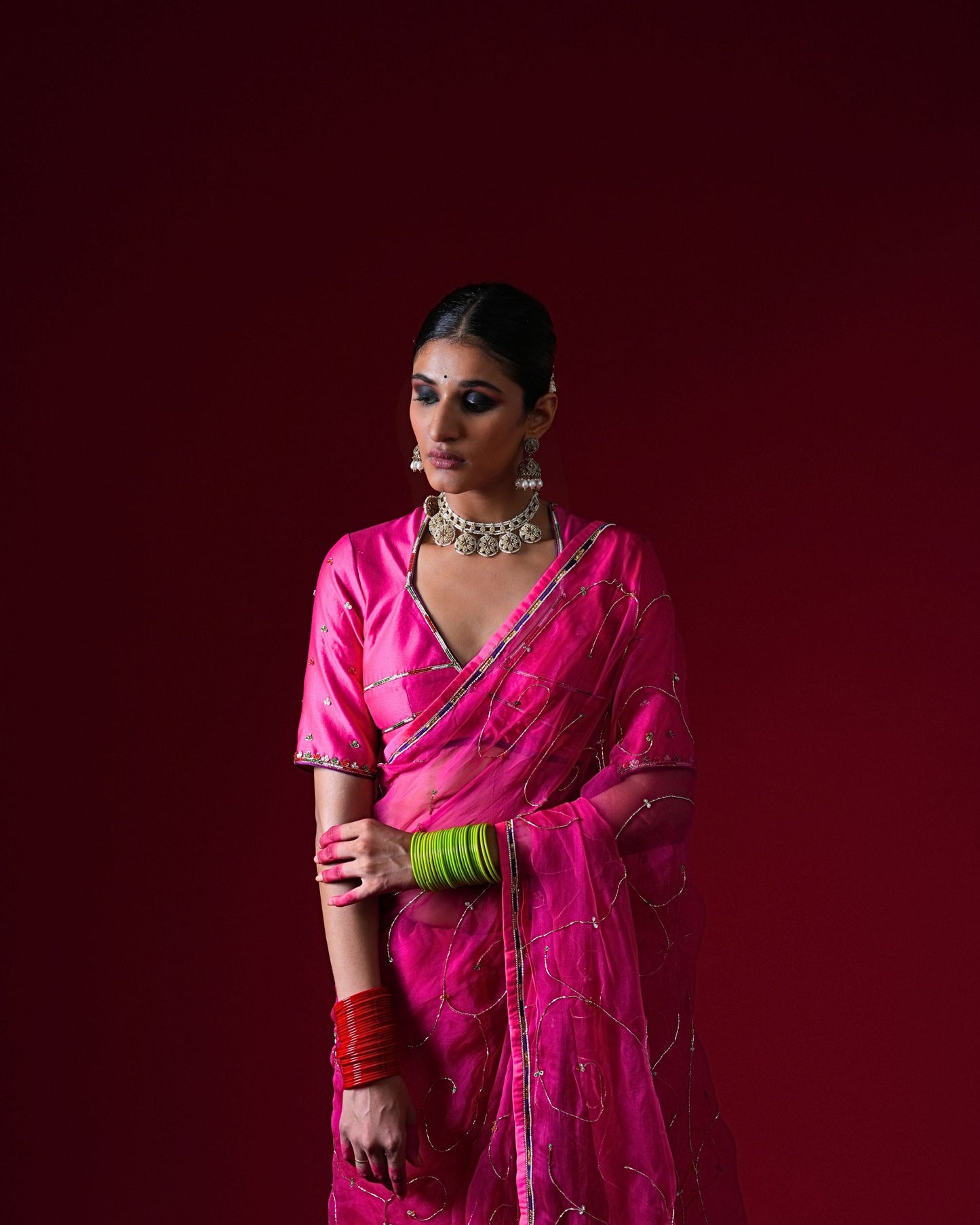 Indumati Hand Embroidered Saree Set with stitched blouse