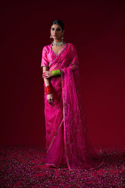 Indumati Hand Embroidered Saree Set with stitched blouse