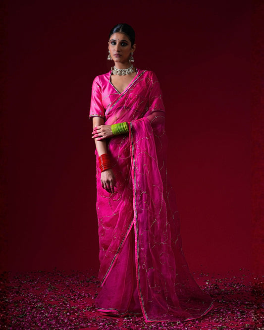 Indumati Hand Embroidered Saree Set with stitched blouse