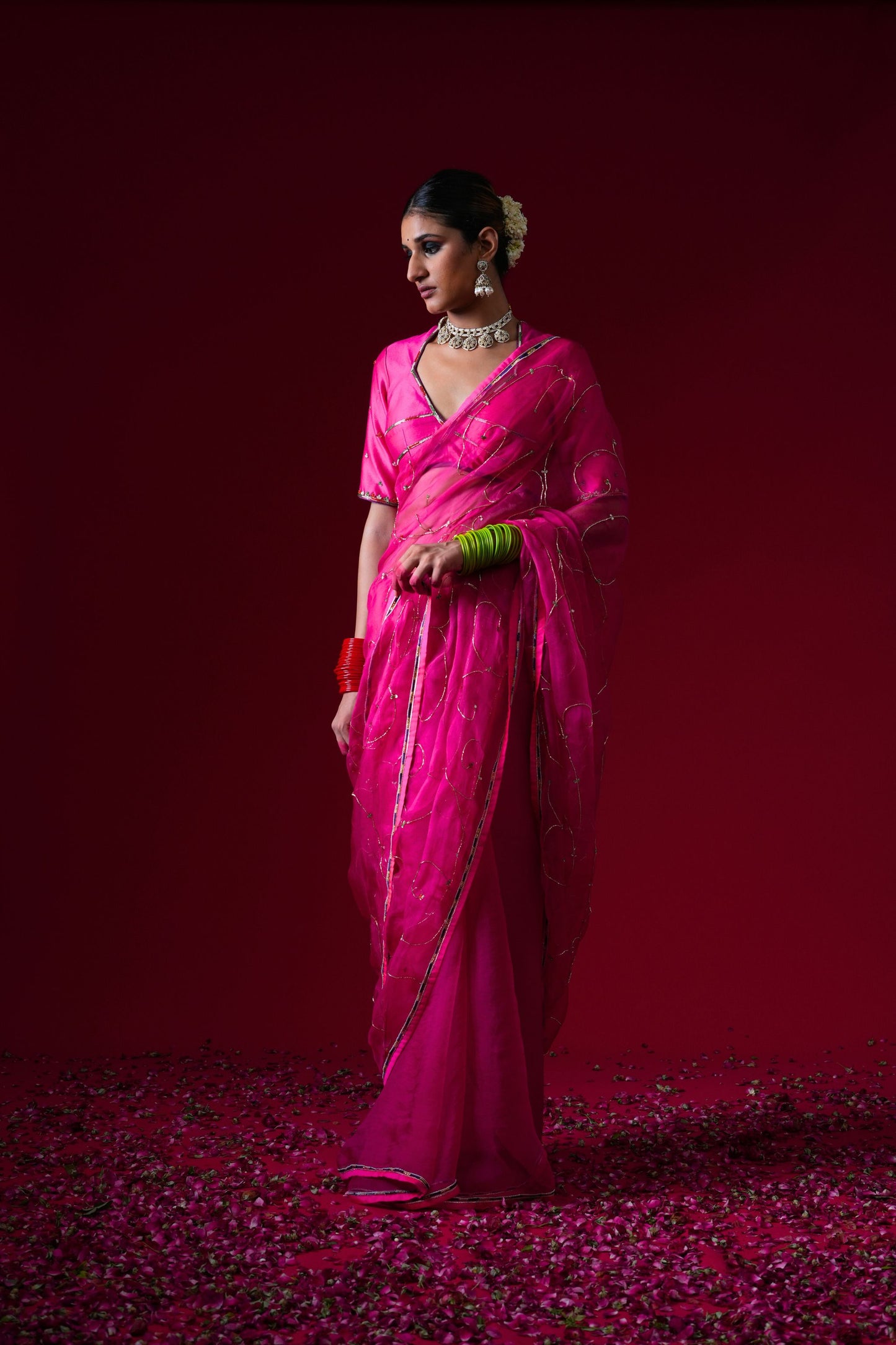 Indumati Hand Embroidered Saree Set with stitched blouse