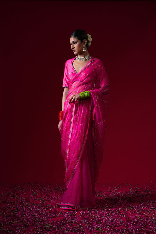 Indumati Hand Embroidered Saree Set with stitched blouse