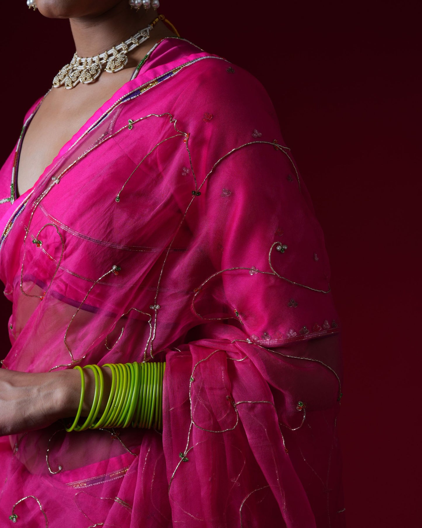 Indumati Hand Embroidered Saree Set with stitched blouse