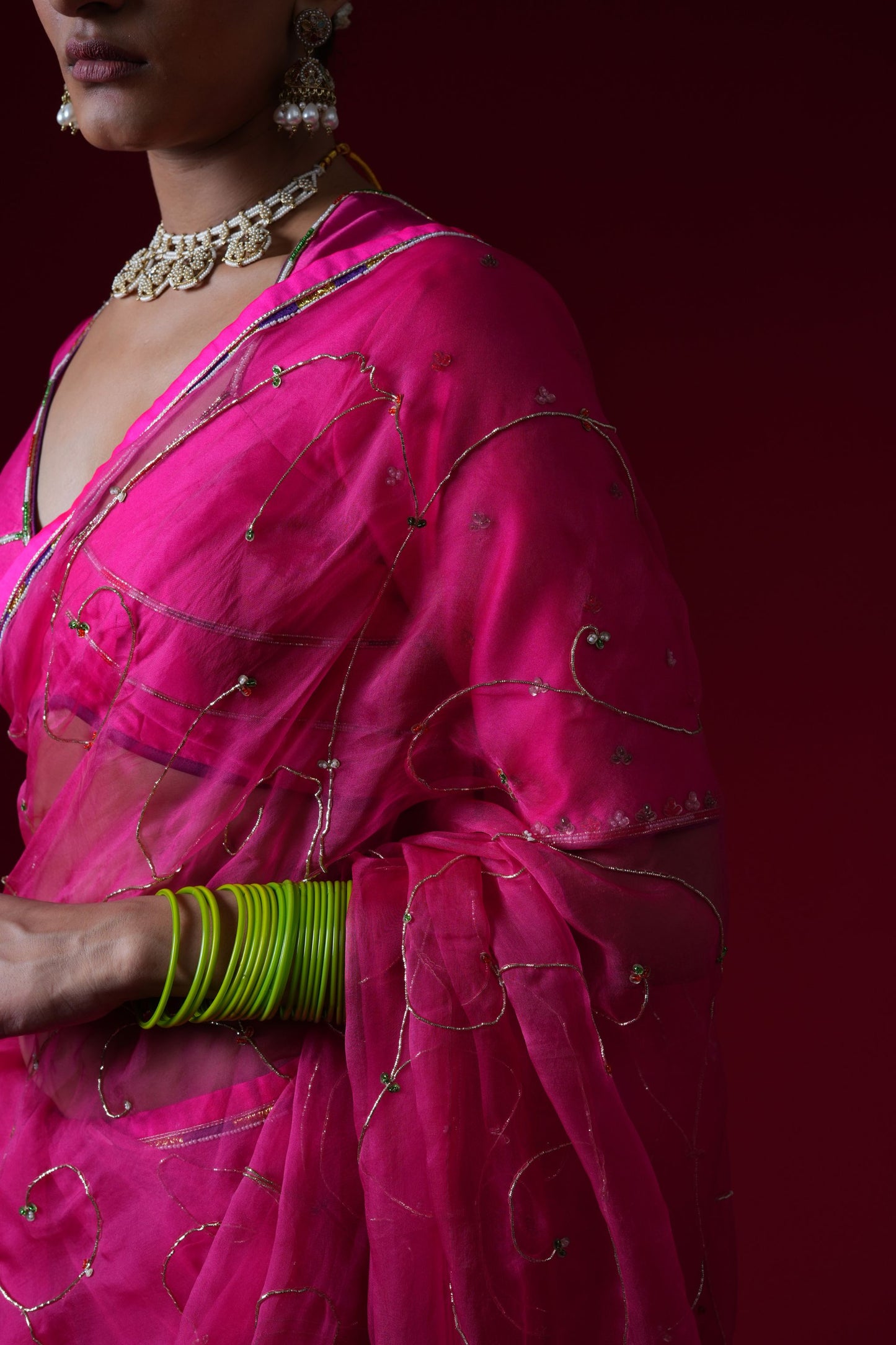 Indumati Hand Embroidered Saree Set with stitched blouse