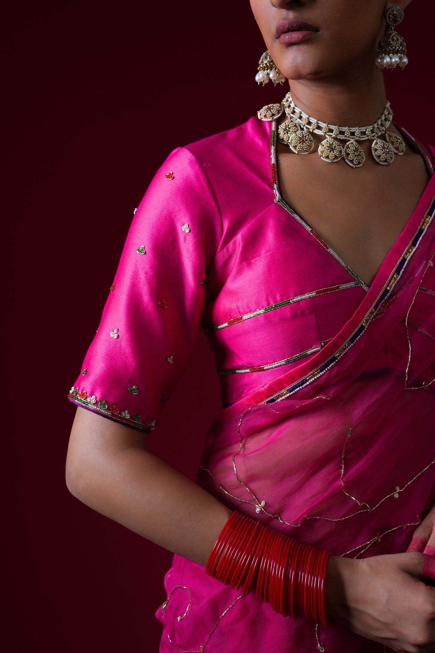 Indumati Hand Embroidered Saree Set with stitched blouse