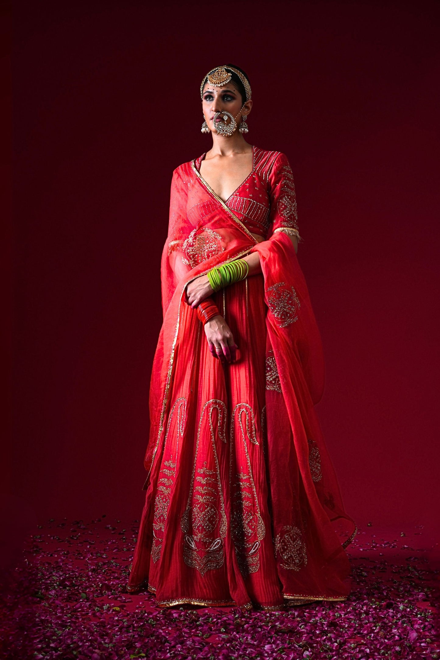 Kumudini Hand Embroidered Kalidaar Lehenga Set