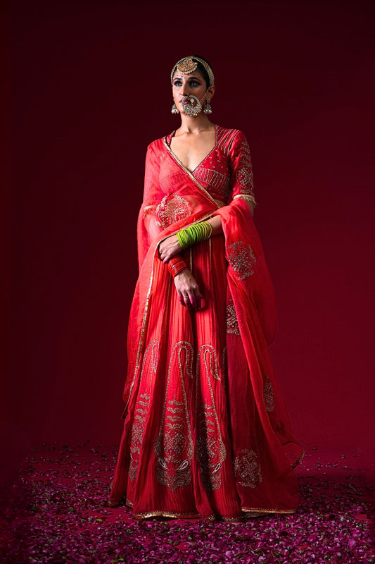 Kumudini Hand Embroidered Kalidaar Lehenga Set