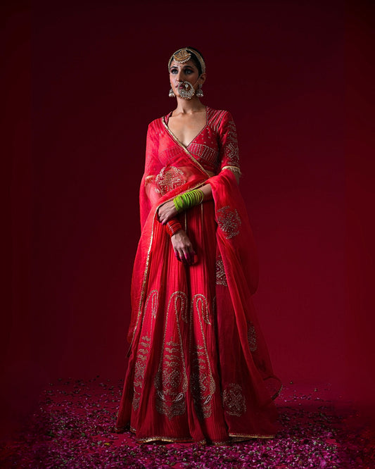 Kumudini Hand Embroidered Kalidaar Lehenga Set