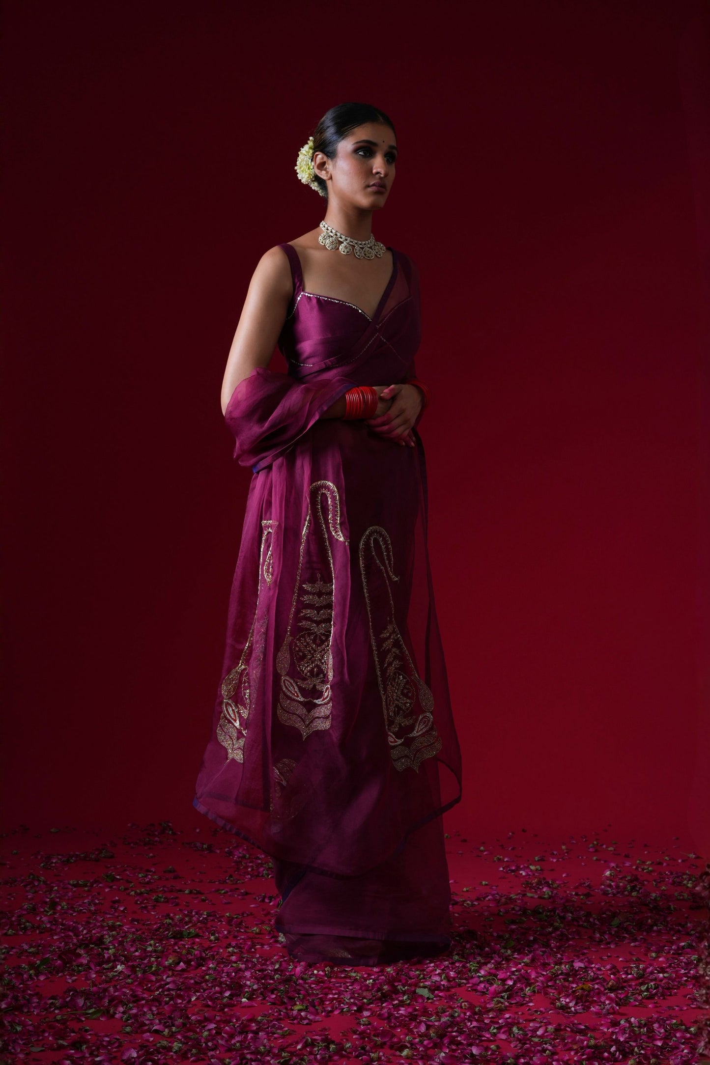 Rajkumari Hand Embroidered Saree Set with Stitched Blouse