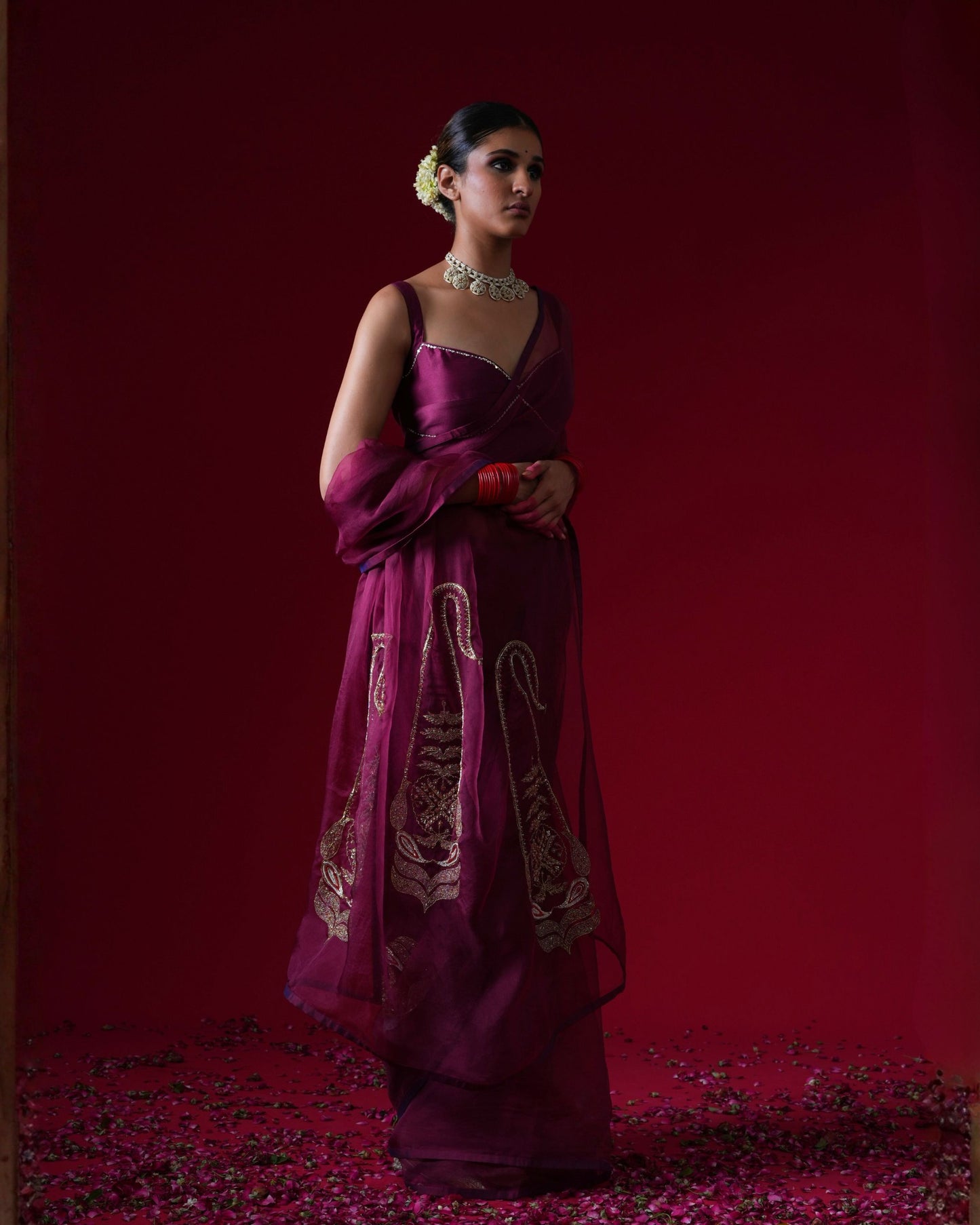 Rajkumari Hand Embroidered Saree Set with stitched blouse