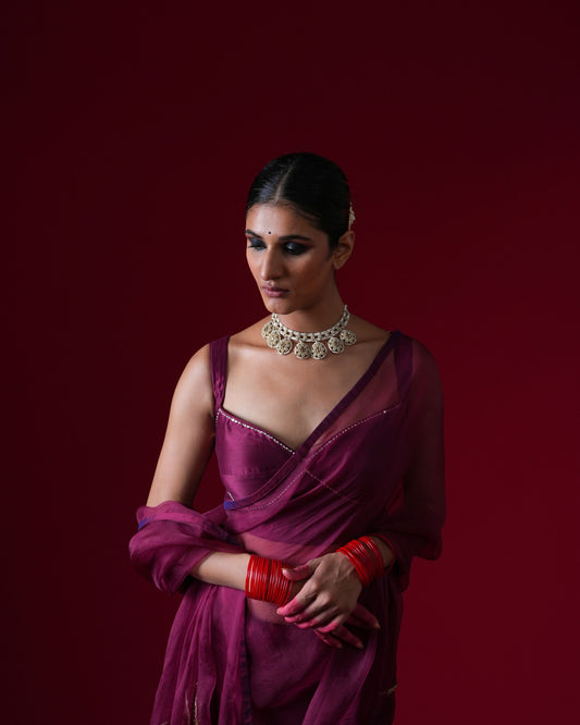 Rajkumari Hand Embroidered Saree Set with stitched blouse