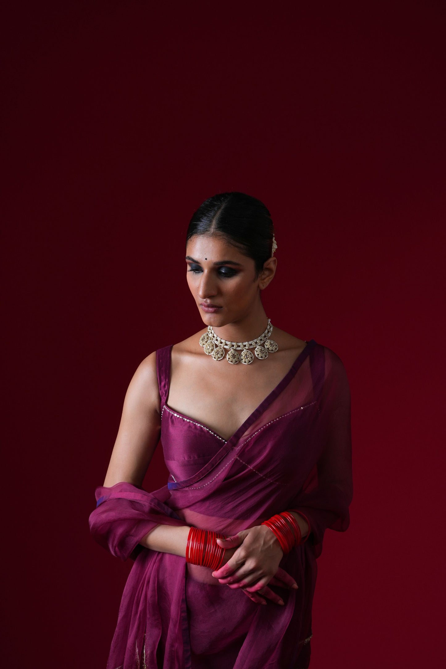 Rajkumari Hand Embroidered Saree Set with stitched blouse